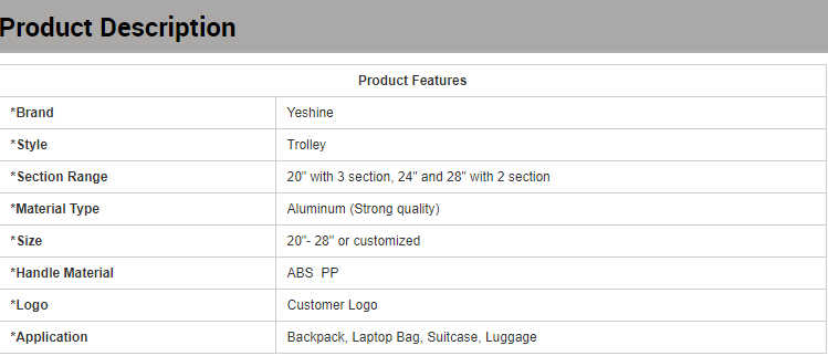 Export quality Aluminum luggage trolley telescopic handle luggage and travel accessories CP-2005(图1)