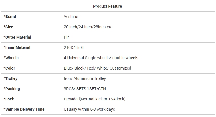 2022 hot sale factory price PP wheeled luggage suitcase bags cases(图1)